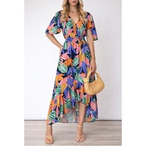 Anthropologie Abel the Label Tropical Leaf Midi Maxi Dress Beachy Boho Size XS